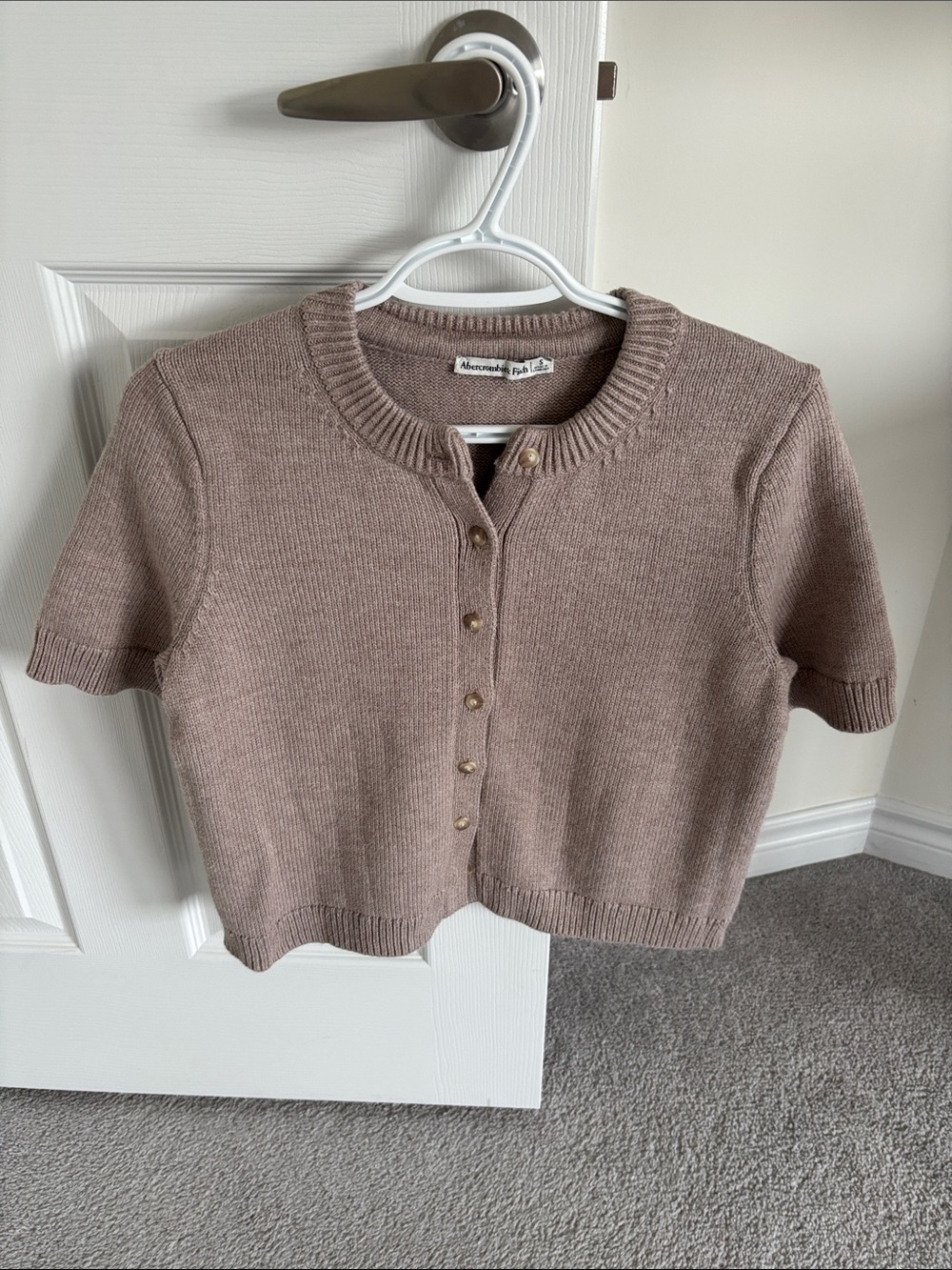 Abercrombie & Fitch Textural Short-Sleeve Crew Cardigan
